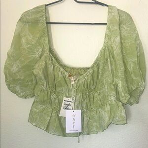 WAYF Green Puff Sleeve Ruched Blouse size XL
